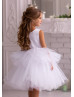 Beaded Navy Blue Lace White Tulle Tiered Flower Girl Dress
